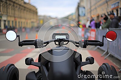 Black motorcycle BRP Spyder Ð¡AN-AM Stock Photo